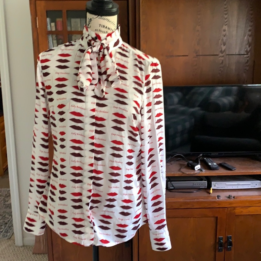 Banana Republic L’wren Scott Lip Print Bow Blouse